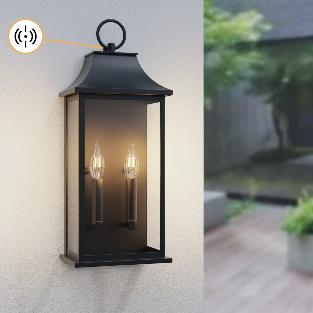 Lawyettle Black Outdoor Wall Light, 20.6-Inch Dusk to Dawn Sensor Exterior Lantern, Waterproof Porch Wall Sconce with 2-Light E12 Socket for Patio, Doorway, Garage #7076-2BK