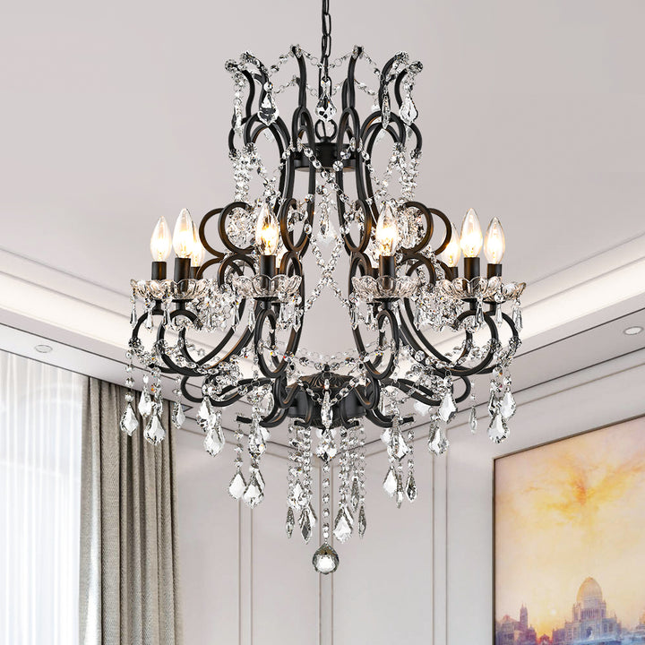 Maxax 10-light Crystal wrought Iron Chandelier #MX19040-10-P