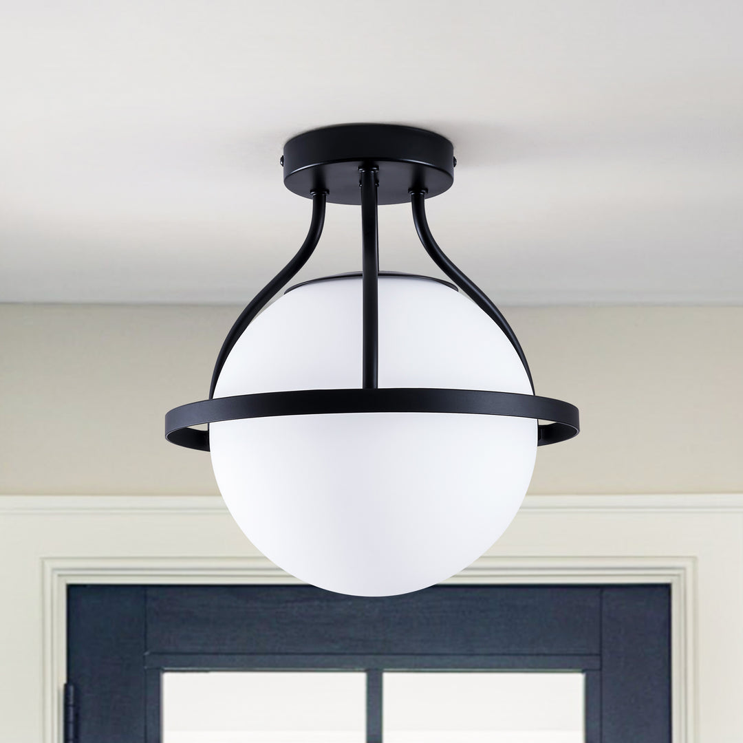 11.2‘’-1 Light Sphere Globe Frosted Glass Semi Flush Mount For Dining Room Hallway See More by Red Barrel Studio #29014-1BK