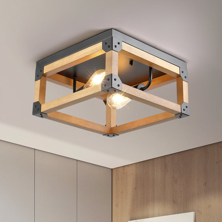 Maxax 2-Light Wood Ceiling Lamp #MX19044-2-C