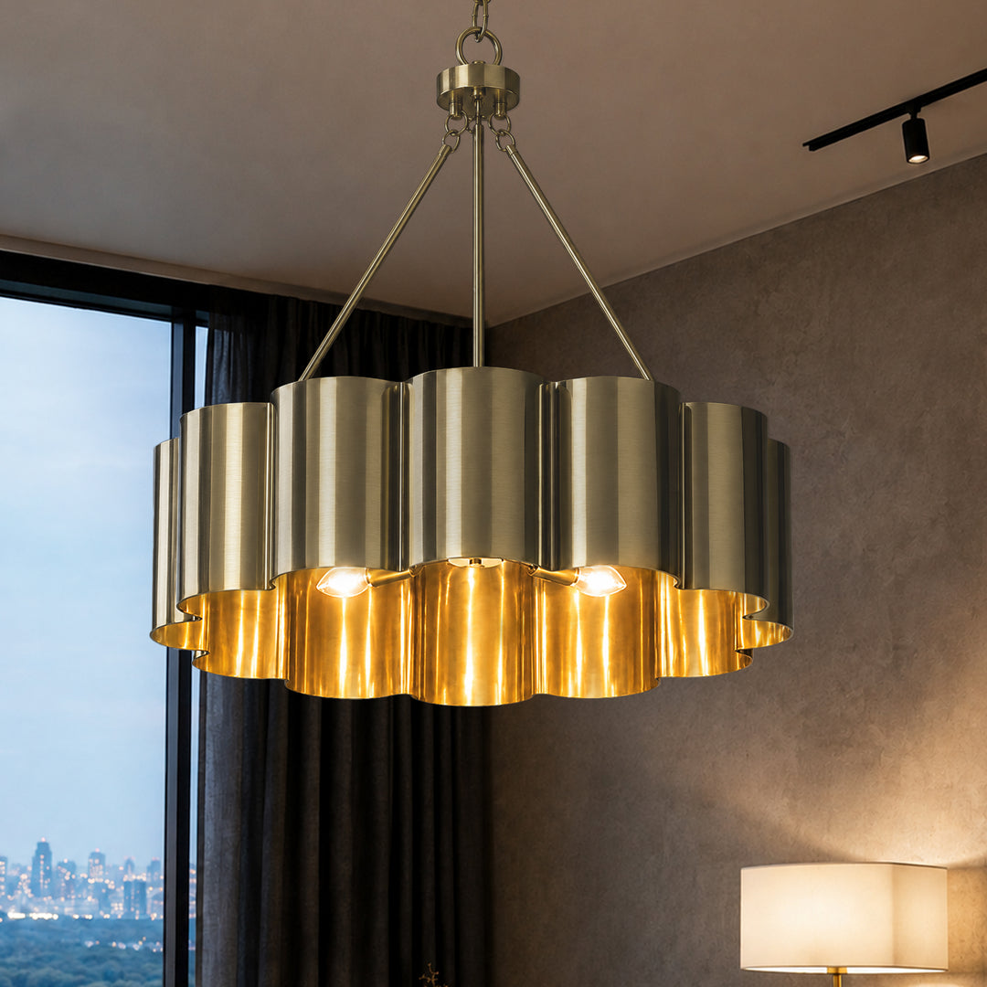 25" Modern Antique Bronze Drum Chandelier with Metal Shade for Dining Room & Bedroom #48013