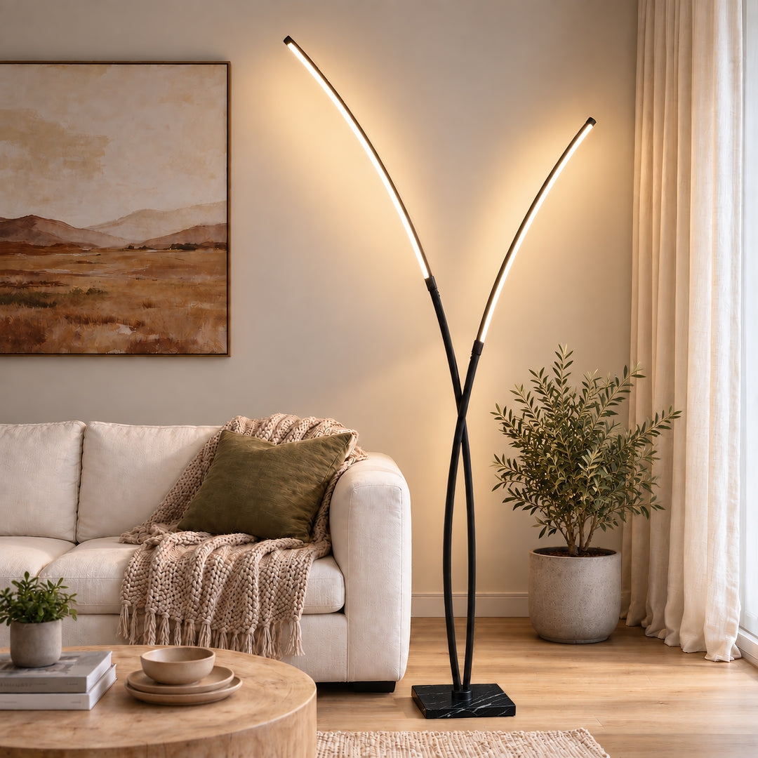 80" Modern LED Metal Floor Lamp 3-Color Lighting Stepless Dimming with Marble Base 
