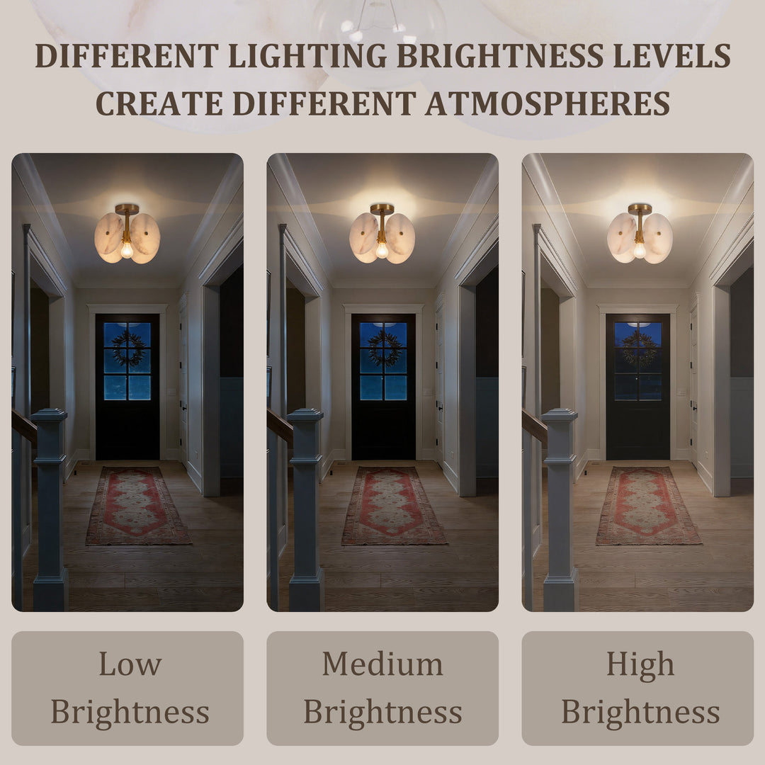 Nest 9.8" 1-Light Modern Brushed Brass Unique/Statement Semi-Flush Mount With White Jade Marble Shade For Hallways, Stairwells & Dining Rooms #19237