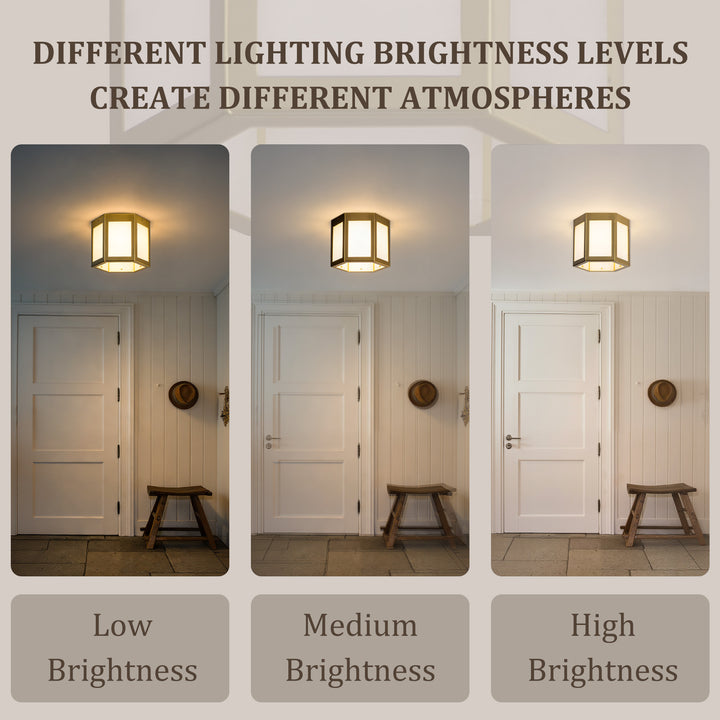 Nest 9.8" 1-Light Modern Brushed Brass White Jade Marble Lantern Flush Mount For Hallway/Entryway/Stairway #19238