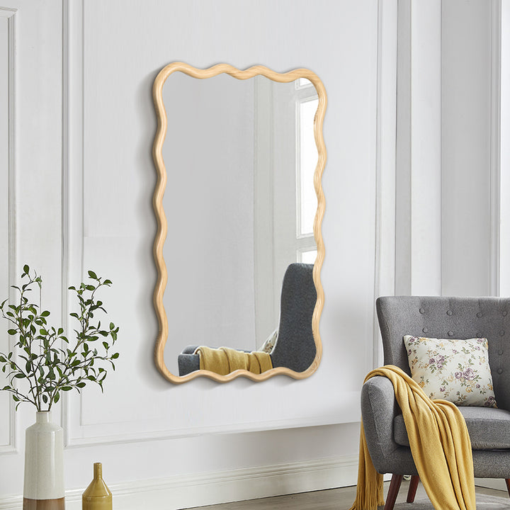 Modern Solid Wood Wavy Rectangle Wall Mirror