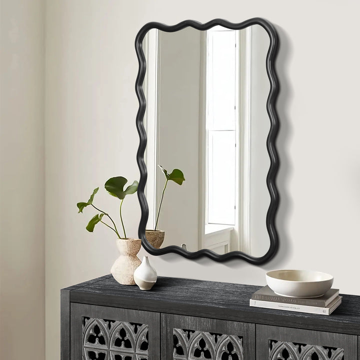 Clarity Modern Solid Wood Wavy Rectangle Wall Mirror #WM-005