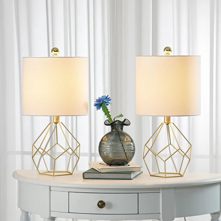 Yullili 19'' Elegant Gold Geometric Table Lamps (Pair) with White Shades