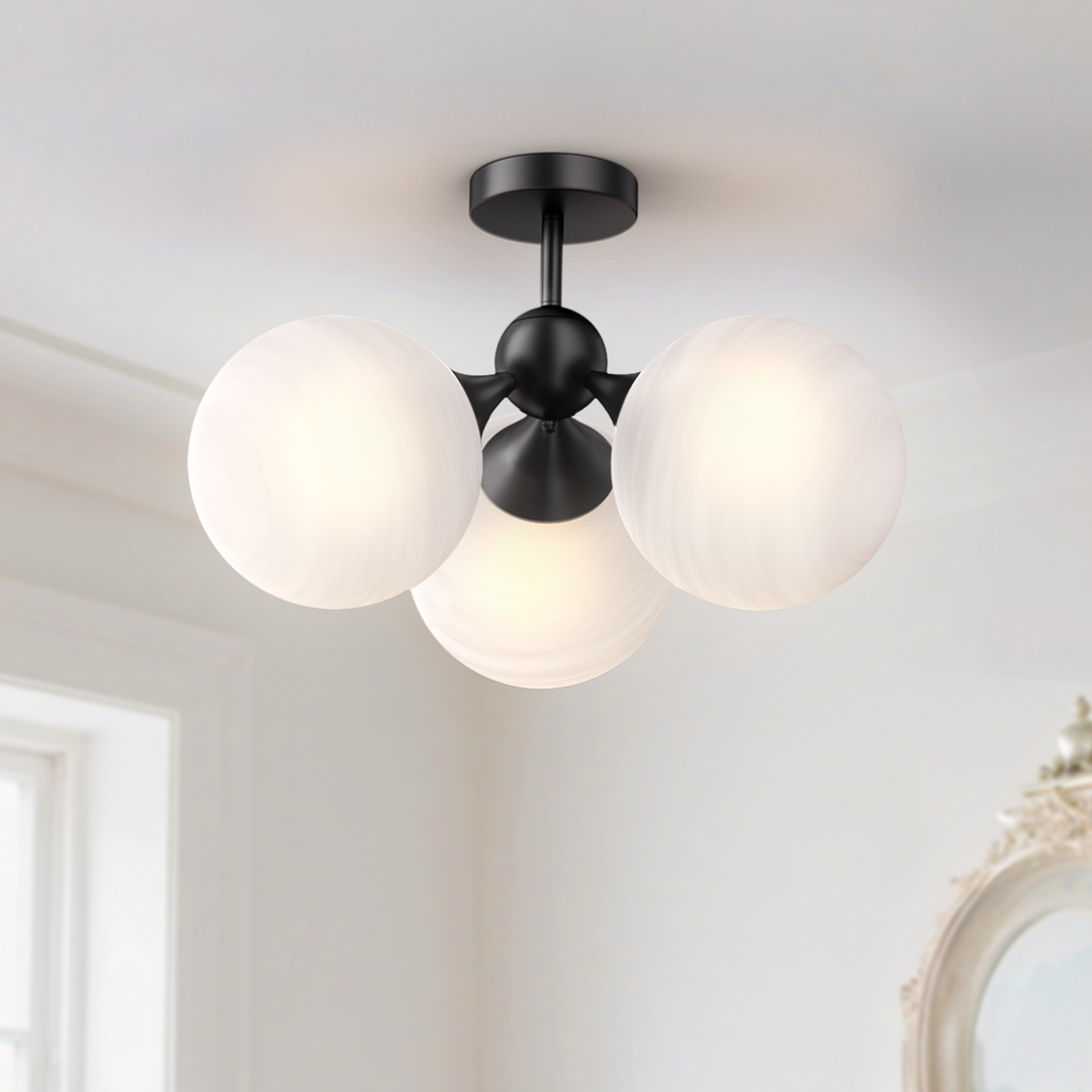 Nimbus 21"-3 Lights Modern Cloud Glass Globe Semi Flush Mount Lighting Fixture For Living Room, Bedroom#29028