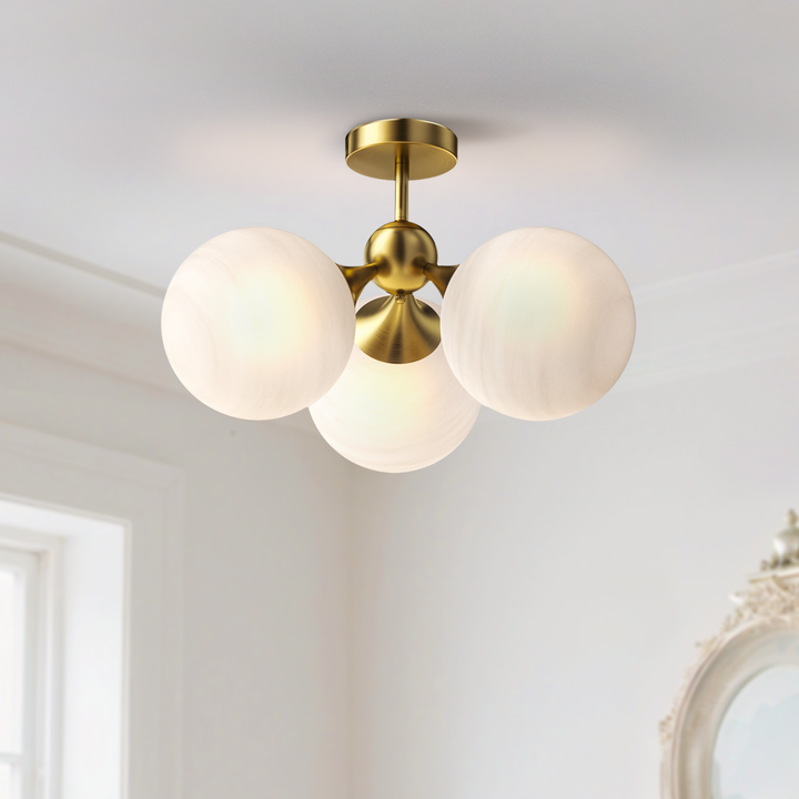 Nimbus 21"-3 Lights Modern Cloud Glass Globe Semi Flush Mount Lighting Fixture For Living Room, Bedroom#29028