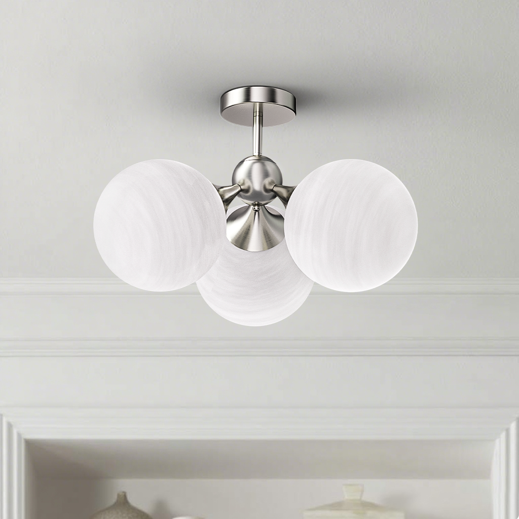 Nimbus 21"-3 Lights Modern Cloud Glass Globe Semi Flush Mount Lighting Fixture For Living Room, Bedroom#29028