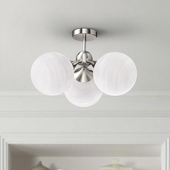 Nimbus 21"-3 Lights Modern Cloud Glass Globe Semi Flush Mount Lighting Fixture For Living Room, Bedroom#29028