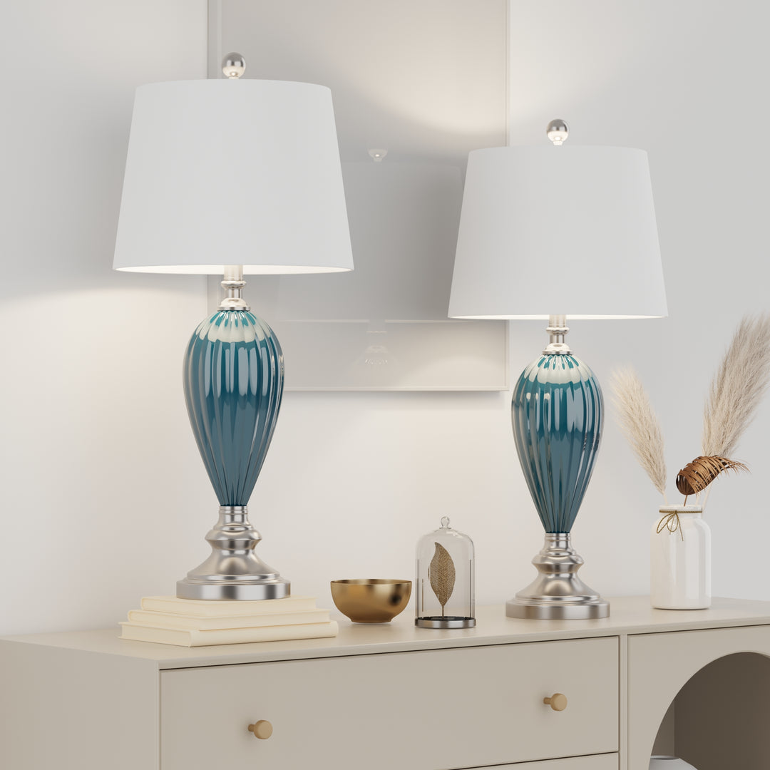 Maxax 25in Glass Blue Table Lamp Set of 2#T94-BU