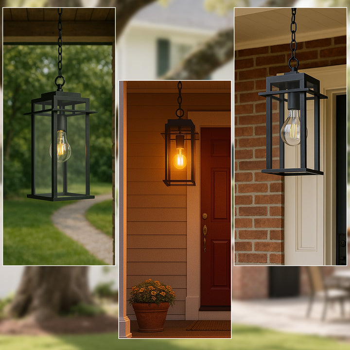 Solstice 1 - Light 15.8'' H Tempered Glass Outdoor Hanging Lantern #7073-1BK