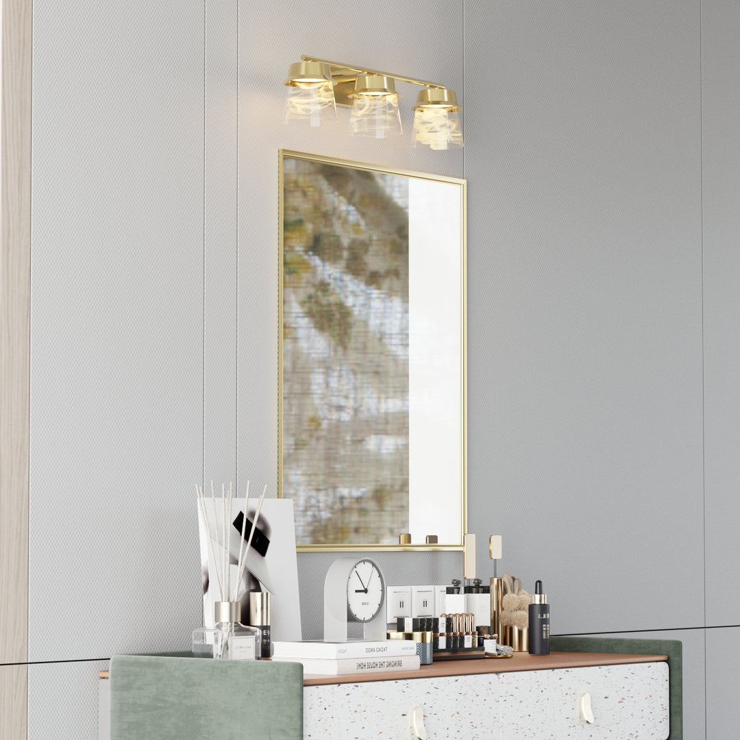Glimmer 22.6w" 3-light Led Dimmable 3000k/4000k/5000k 3cct ETL Certificated Vanity Light With Patterned Glass #MX21055