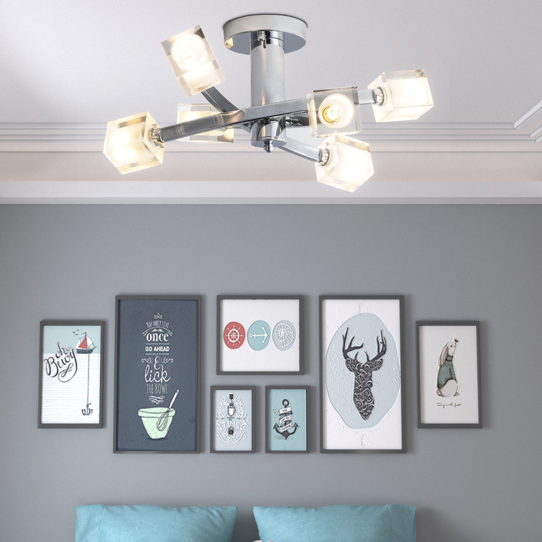 6 - Light 18.9in Sputnik Geometric Semi Flush Mount