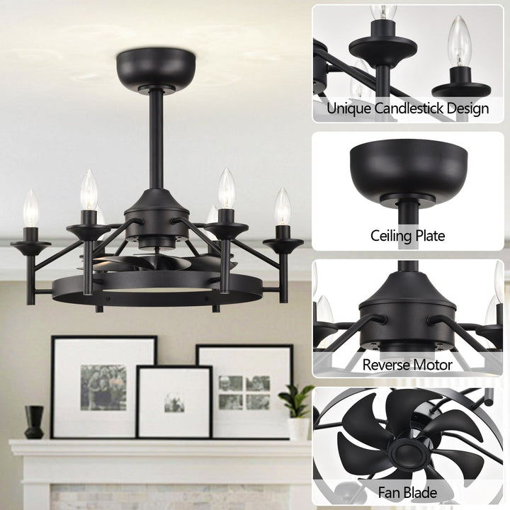Maxax Candlestick Ceiling Fan with Light, 21" Gold Vintage Ceiling Fan with Remote Control, 6 Speeds Reversible Timing Ceiling Fan for Bedroom, Living Room #26011