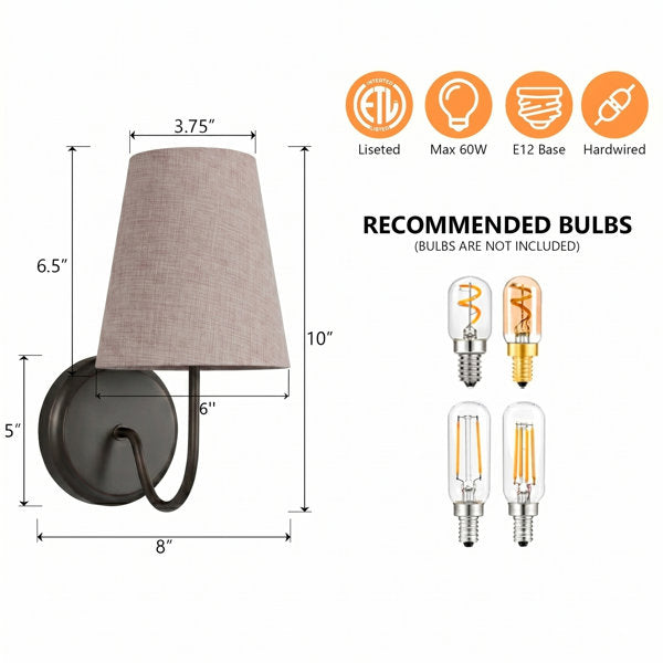 Twilight Brass Armed Sconce With White Linen Shade #39005