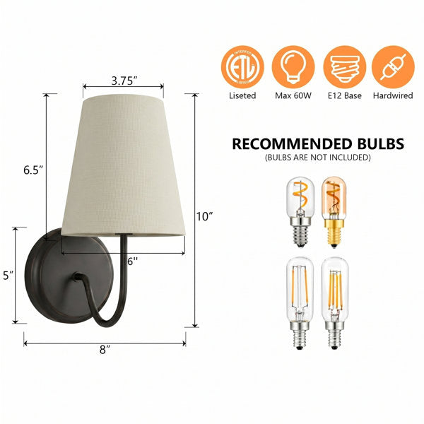 Twilight Brass Armed Sconce With White Linen Shade #39005