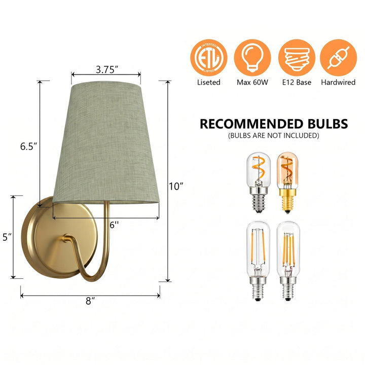 Twilight Brass Armed Sconce With White Linen Shade #39005
