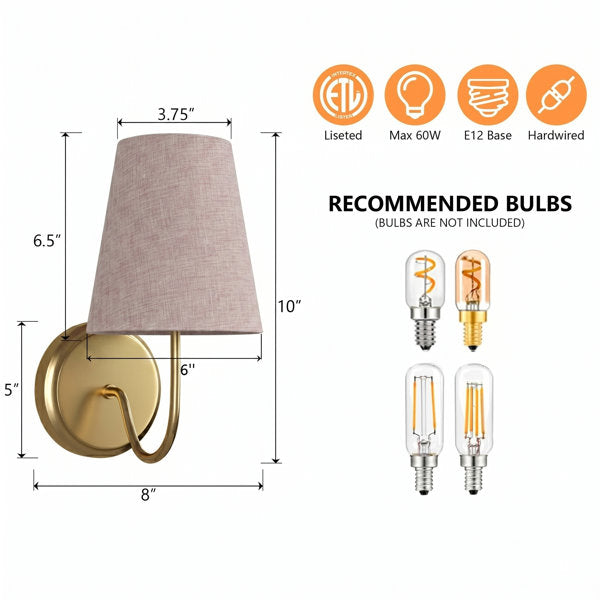 Twilight Brass Armed Sconce With White Linen Shade #39005