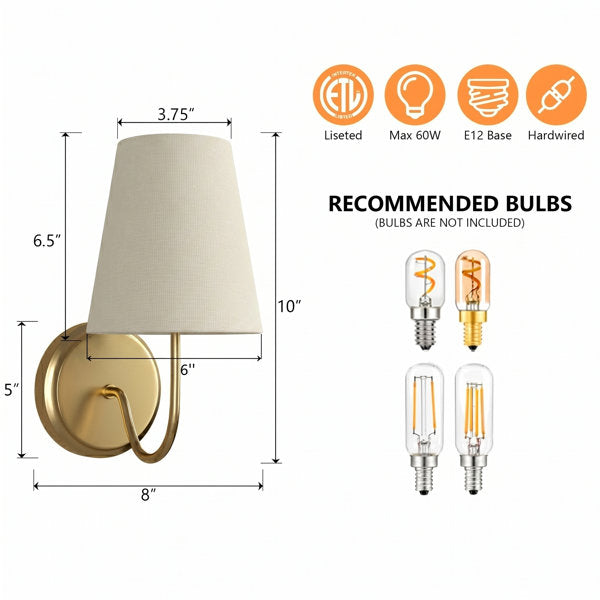 Twilight Brass Armed Sconce With White Linen Shade #39005