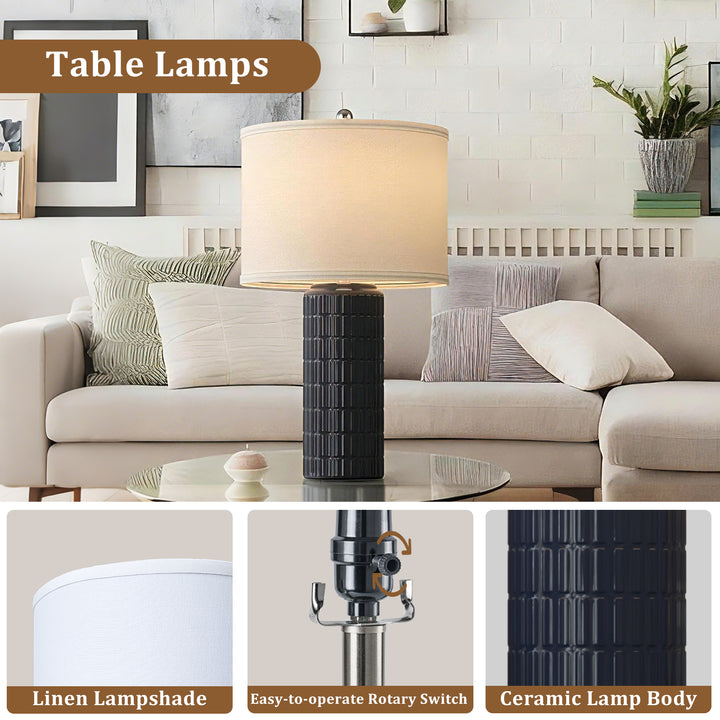 Illume 23" Contemporary Ceramic Table Lamp With Linen Shade, Modern Minimalist Design (Set of 2) #T282