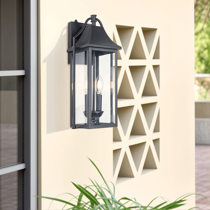 Lawyettle 18" Outdoor Wall Lantern with Dusk to Dawn Sensor, 2-Light Waterproof Brown Wall Sconce with Glass for Porch, Garage, Front Door, Patio #7040