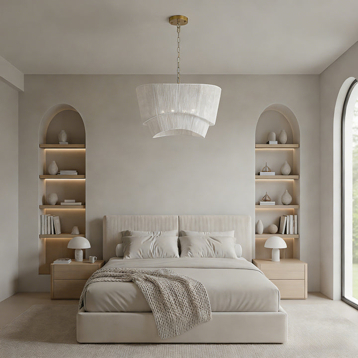 Solara 5-light Electroplated Brass Wood Ratten Paper Rope Chandelier For Living Room/bedroom #28010