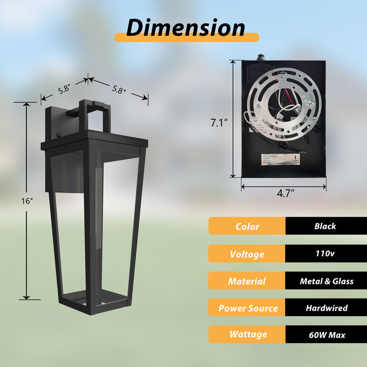 Solstice 16''H Black Wrought Iron Clear Tempered Glass Outdoor Wall Light With Dusk To Dawn #OW7097