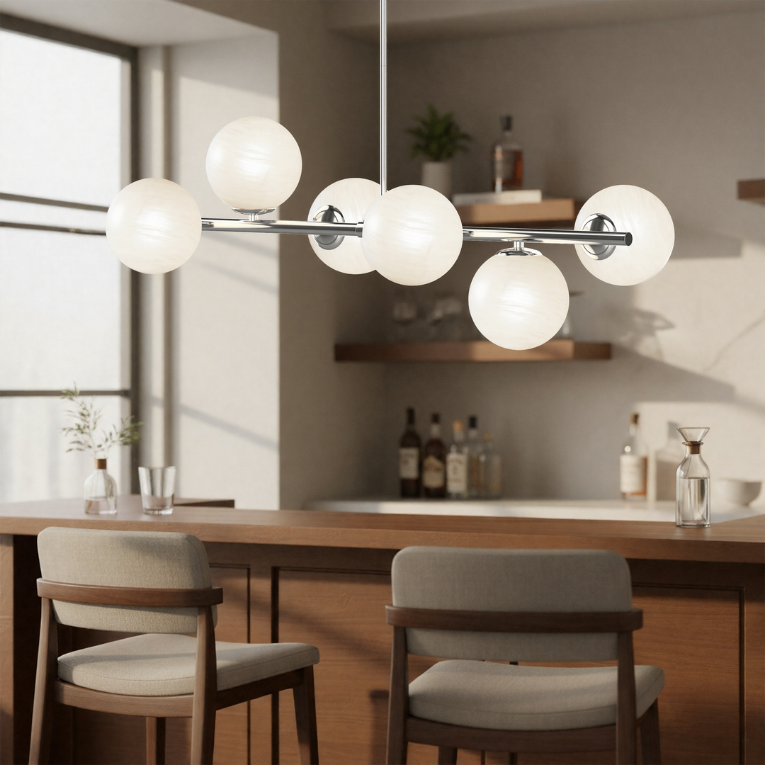 Nimbus 6-light Modern Liner Milky White Glass And Metal Chandelier For Living Room/dining Room #29009