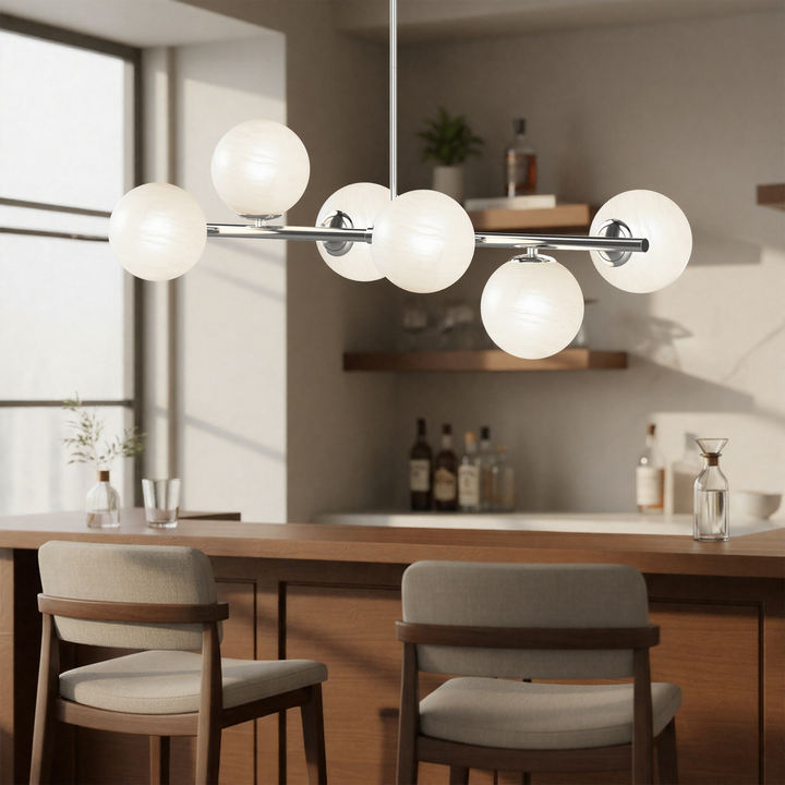 Nimbus 6-light Modern Liner Milky White Glass And Metal Chandelier For Living Room/dining Room #29009