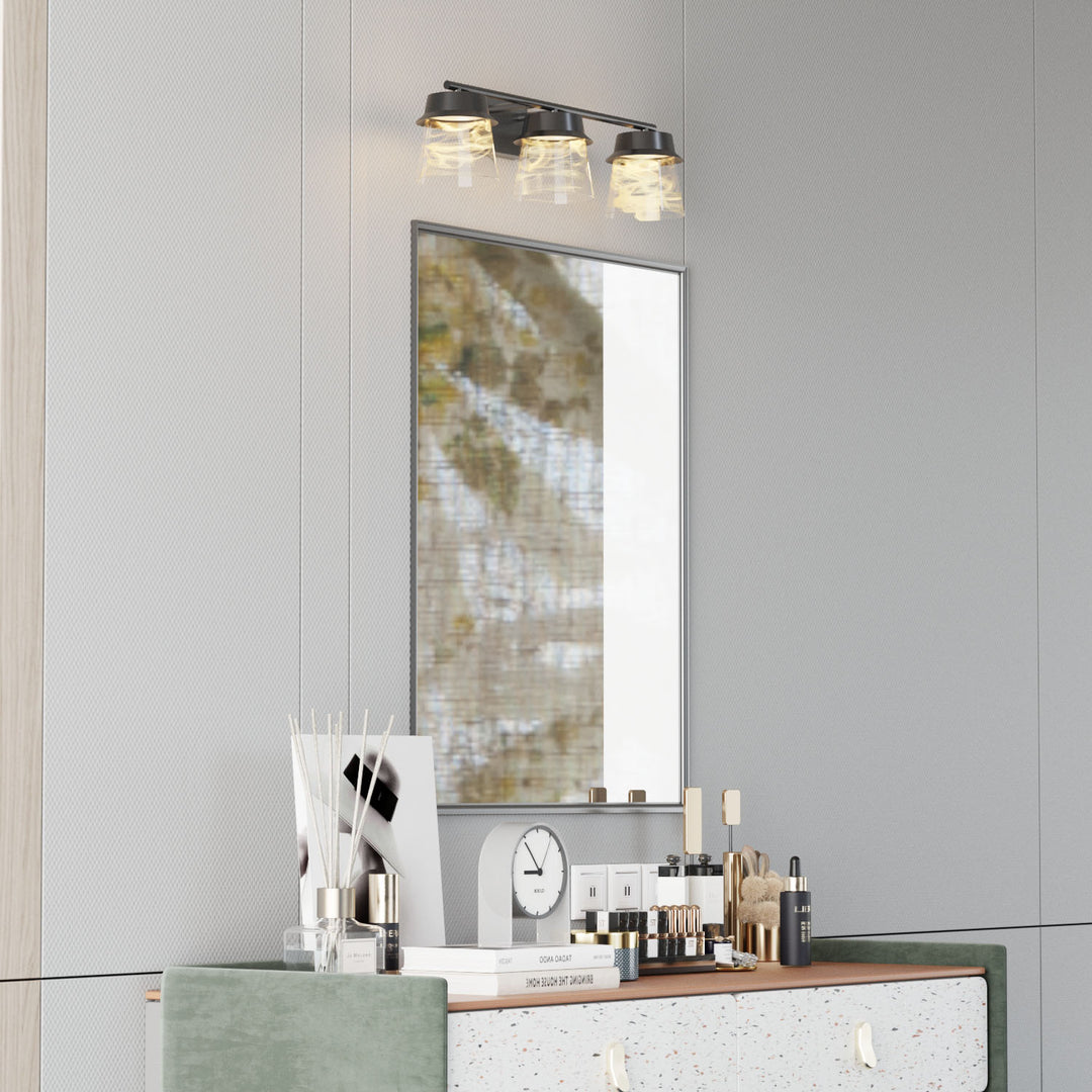 Glimmer 22.6w" 3-light Led Dimmable 3000k/4000k/5000k 3cct ETL Certificated Vanity Light With Patterned Glass #MX21055