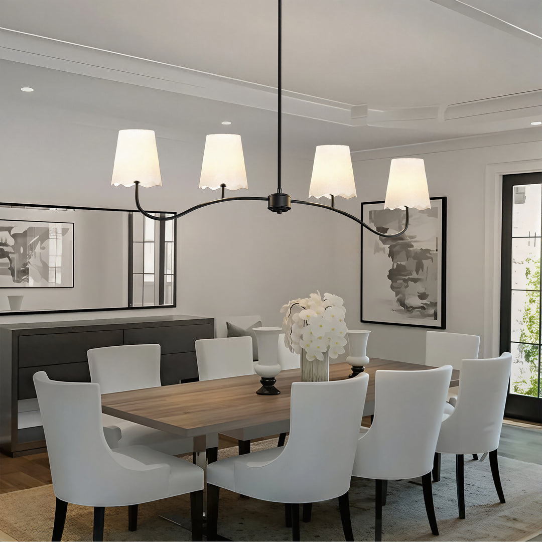 Twilight 4 - Light Electroplated Brass Iron & White Linen Shade Modern Kitchen Island Fixture Pendant Light #P39004