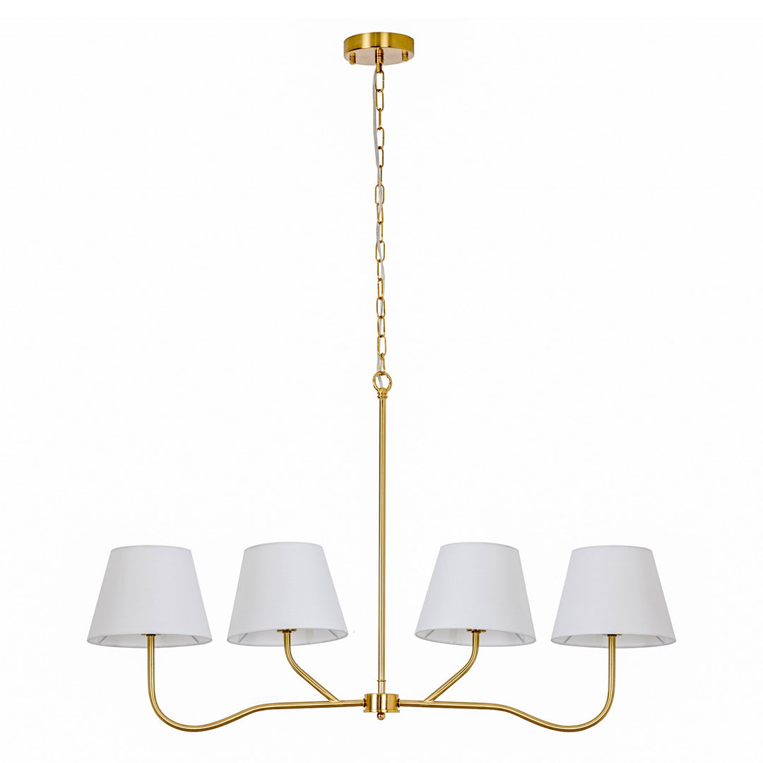 4-light Brass Finish Chandelier With White Linen Lampshades #19231
