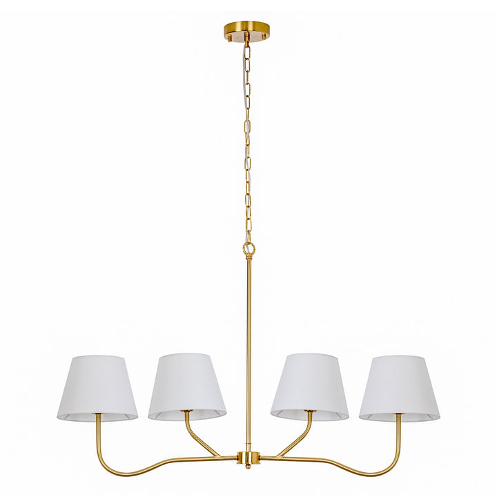 4-light Brass Finish Chandelier With White Linen Lampshades #19231