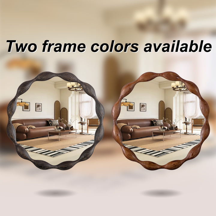 Clarity 32.5" Vintage Oval Solid Wood Framed Wavy Organic Design Wall Mounted Vanity Mirror #25036