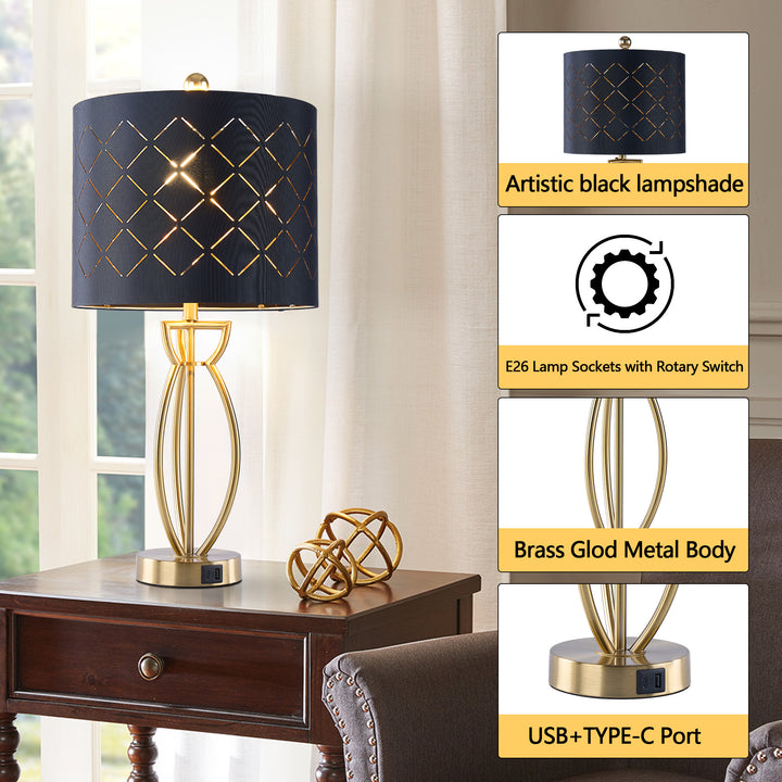 Lustre 24.6'' Traditional Gold Metal Table Lamp With Usb For Living Room/Bedroom #T274