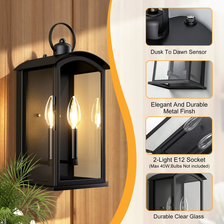 Solstice 19"H 2-Light Tempered Glass Outdoor Wall Lantern With Dusk To Dawn #7069