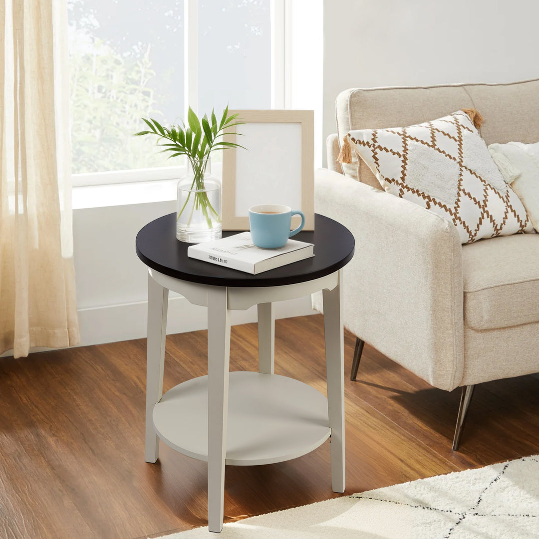 Timeless 31.5'' Round Modern Solid Wood Coffee Table With 2-Tier Shelves #51003