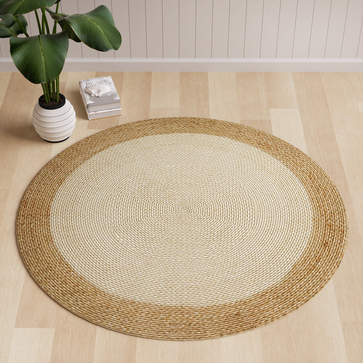 4modernhome Jute Hand Braided Zigzag Stitch Natural Fibers Farmhouse Style Area Rug For Dining Room Living Room Kitchen, Off White/Natural #DT23-9