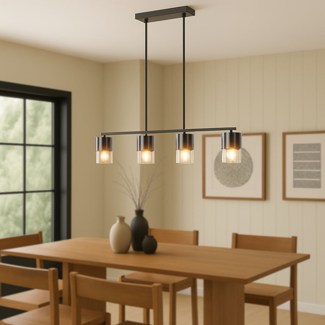 Glimmer 4-Light Metal And Glass Modern Linear Pendant Light With Adjustable Rod For Kitchen Island #29032