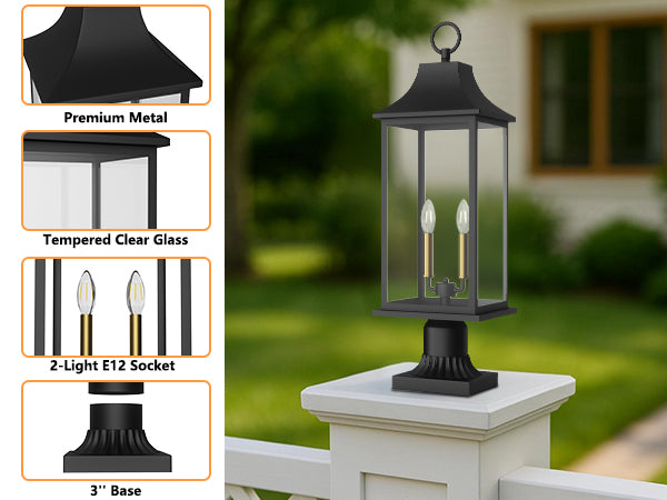 Pathfinder 2 - Light 23.6''h  Black And Gold Iron Outdoor Post Light With Clear Tempered Glass #7091