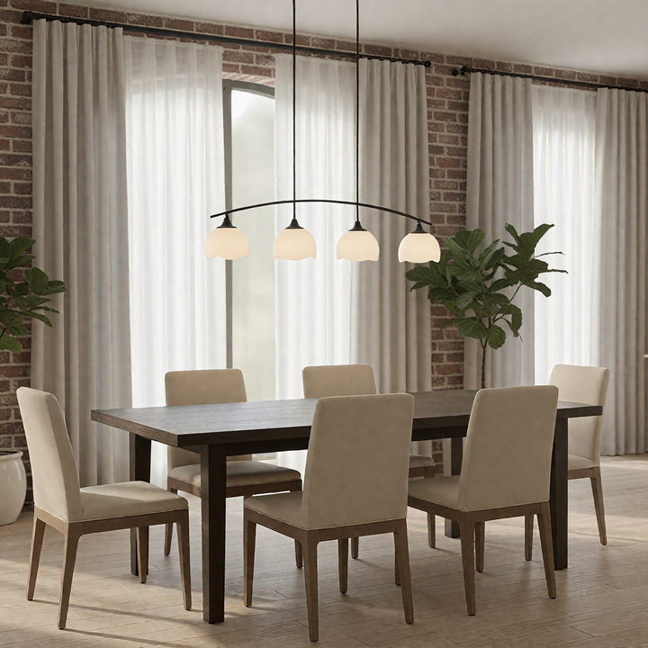 Twilight 4-Light 36"W Black/Brass Modern Linear Pendant Chandelier With Flower Frosted Glass Shades For Dining Room Or Kitchen Island #P39015