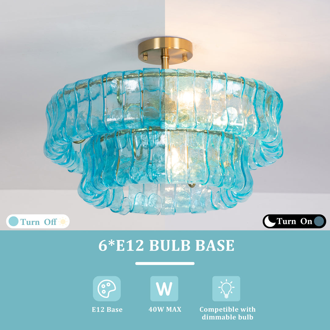 Lumen 20" 6-Light Brushed Brass Double-Layer Clear Artistic Glass Unique / Statement Semi-Flush Mount For Living Room/Bedroom #19235