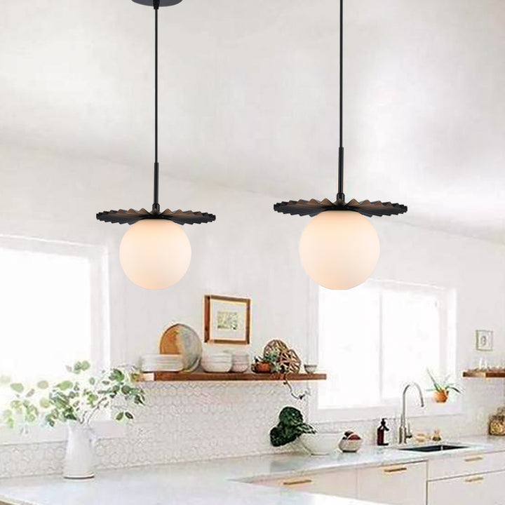 1 - Light 9.8" Single Gold Globe Wrought Iron Accents Modern Pendant with Glass Shade for Kitchen Island #5017