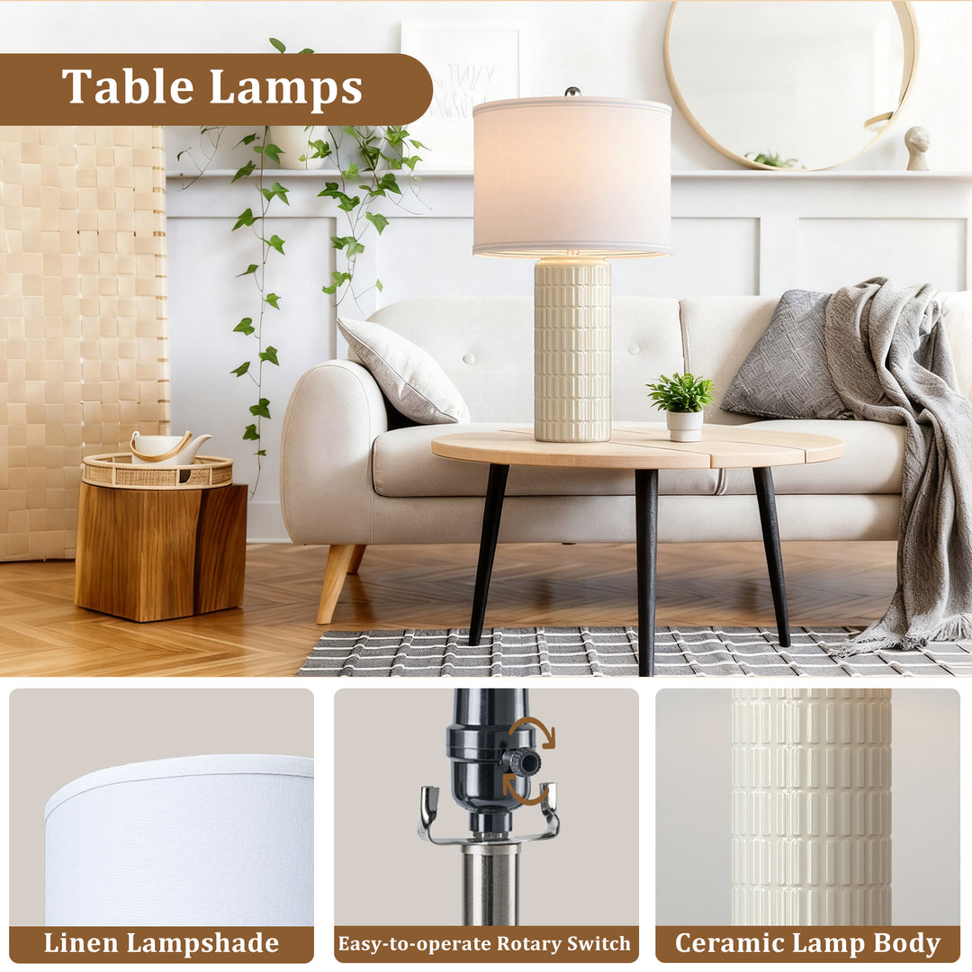 Aura 23" Contemporary Ceramic Table Lamp With Linen Shade, Modern Minimalist Design (Set of 2) #T282