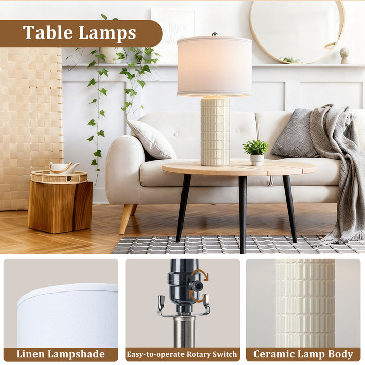 Aura 23" Contemporary Ceramic Table Lamp With Linen Shade, Modern Minimalist Design (Set of 2) #T282