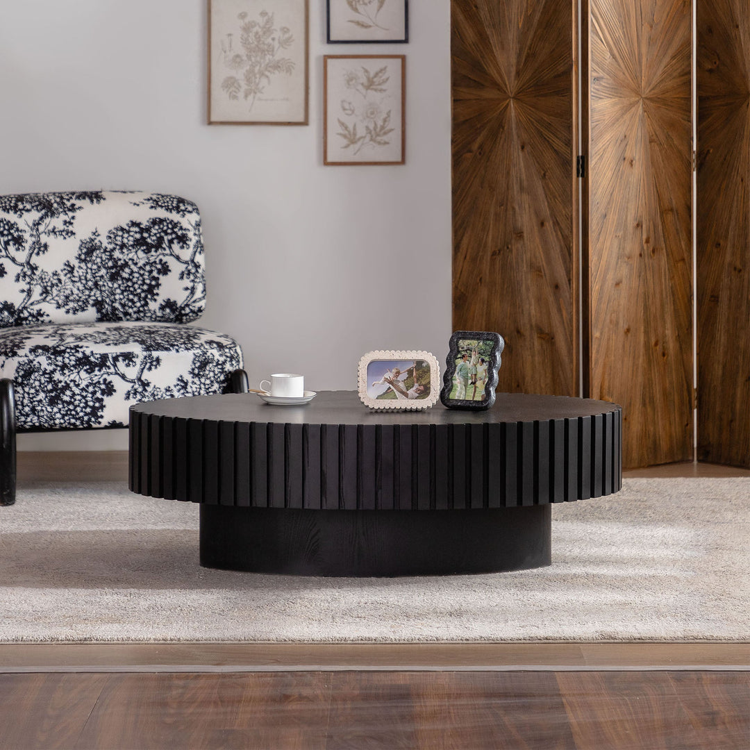Timeless Round Coffee Table Handcrafted Relief Wooden Olive-Shaped Tea Table For Living Room #25013