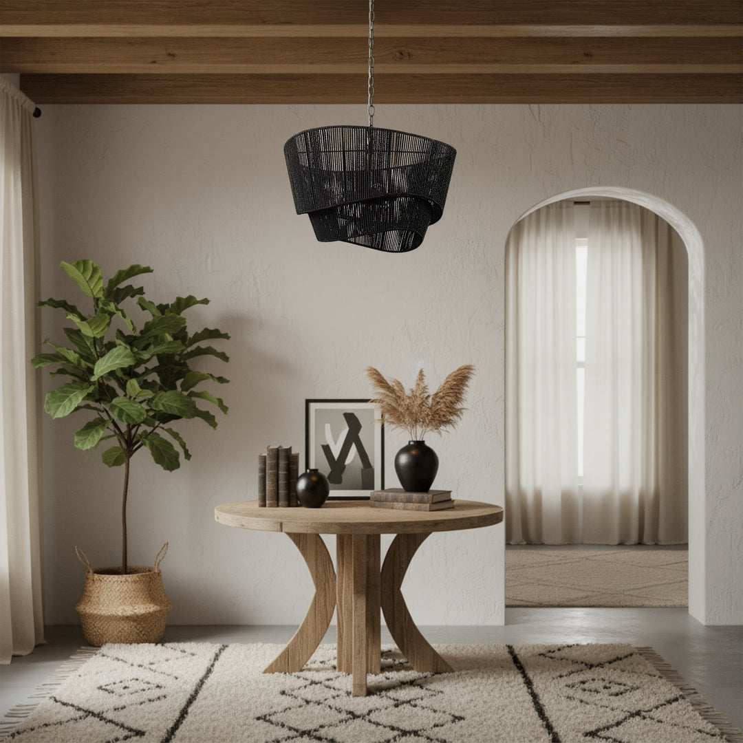 Solara 5-light Electroplated Brass Wood Ratten Paper Rope Chandelier For Living Room/bedroom #28010