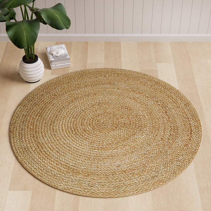 4modernhome Jute Hand Braided Zigzag Stitch Natural Fibers Farmhouse Style Area Rug For Dining Room Living Room Kitchen, Off White/Natural #DT23-7